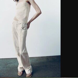 Zara ZW Collection Women Beige High Rise Double Waist Jeans Size 6 NWOT